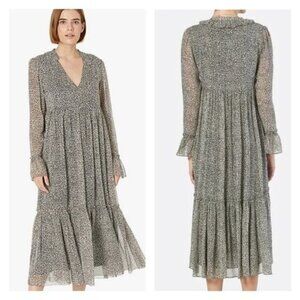 NEW Joie Provence Midi Dress Silk Floral Black Long Sleeve Size Small S